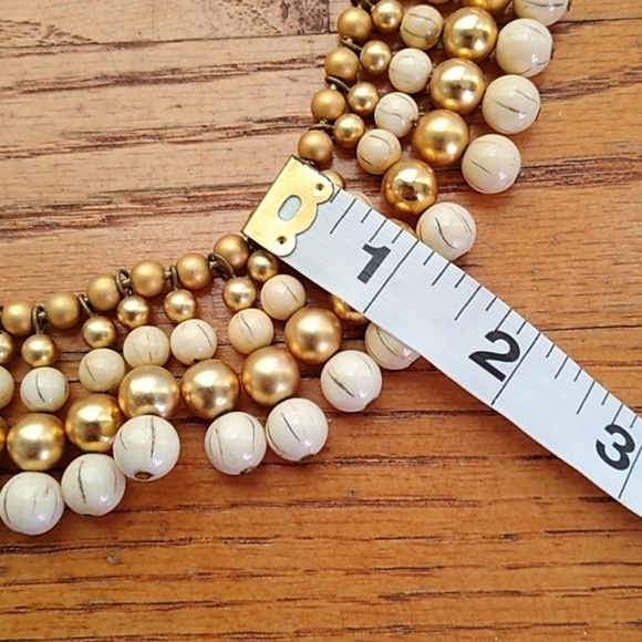Vintage Gold and Ivory Beaded Necklace - Picture 3 of 4